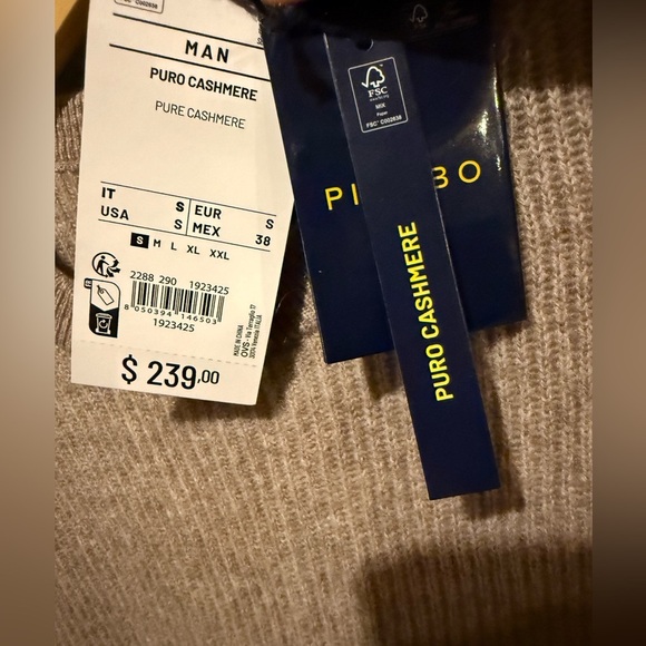 Men's 100% Cashmere Light Tan Piombo Sweater, size small - Picture 5 of 5